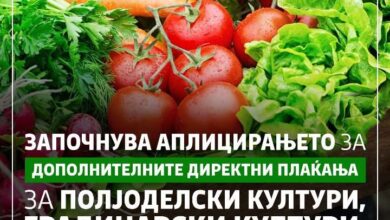 Photo of МЗШВ: Аплицирајте за дополнители директни плаќања за полјоделски култури, градинарски култури, овошни и лозови насади