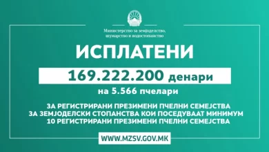 Photo of ИМА ПАРИ за ПЧЕЛАРИТЕ!  Исплатени 169.222.200 денари на 5.566 пчелари